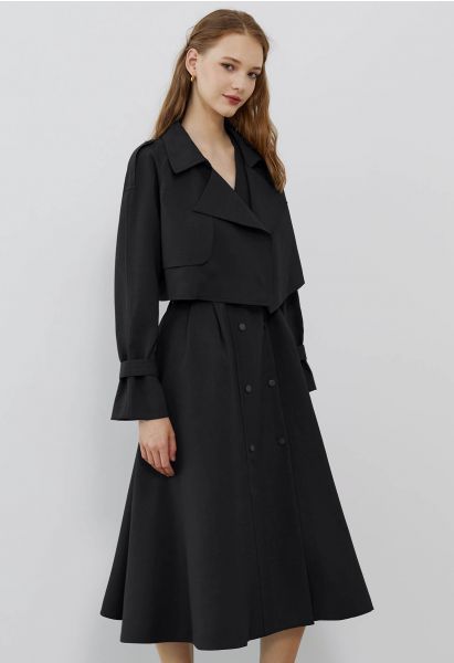 Double-Breasted Vest Dress and Cropped Jacket Set in Black