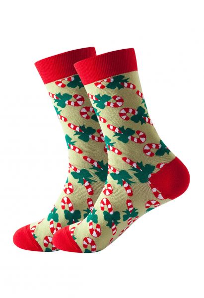 Christmas Vibe Jacquard Crew Socks in Pea Green