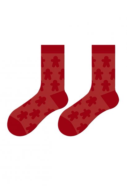 Christmas Vibe Embossed Mid-Calf Socks in Red
