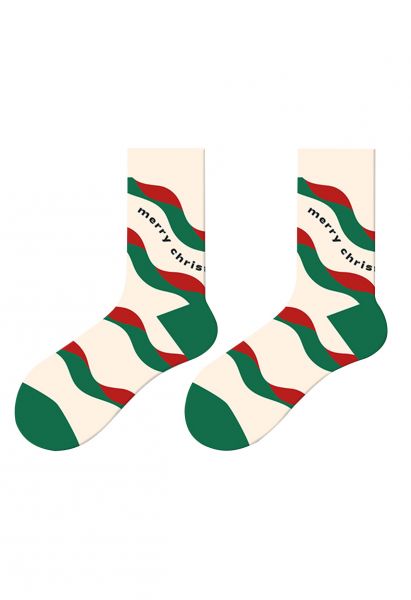Merry Christmas Crew Socks in Green