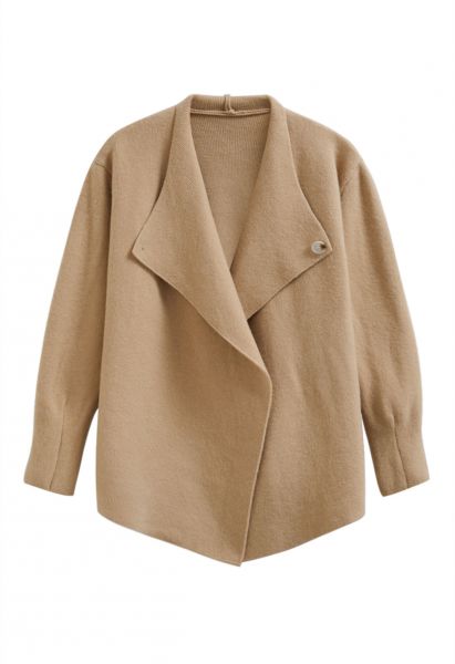 Casual-Chic Wide Lapel Knit Cardigan in Light Tan