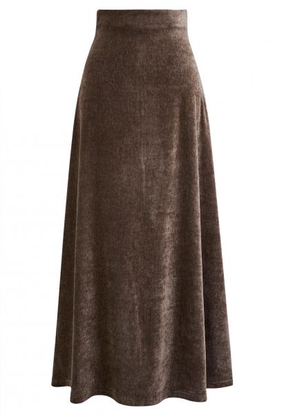 Midnight Glamour Velvet Maxi Skirt in Brown
