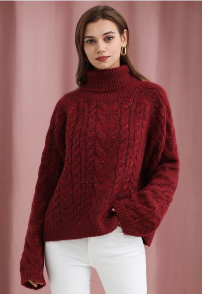 Multilayer Heart Frayed Edge Knit Sweater in Red