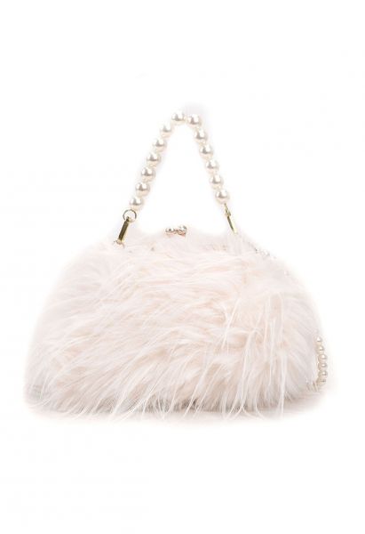 Alluring Pearl Fuzzy Handbag in Cream
