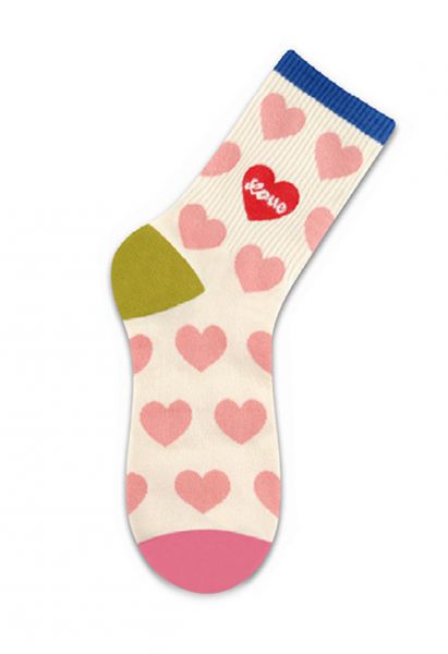 Lovely Heart Cotton Crew Socks in Cream