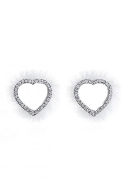 Feather Heart Shape Rhinestone Earrings