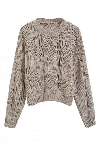 Casual Elegance Cable Knit Sweater in Light Tan