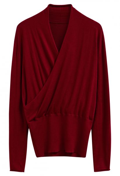 Effortless Elegance Wrap Knit Top in Red