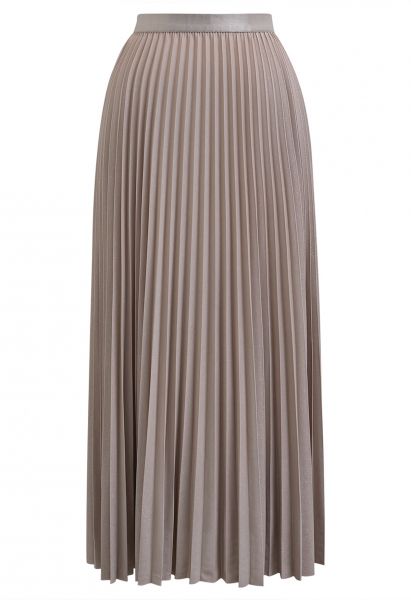 Glimmer Accordion Pleated Maxi Skirt in Nude