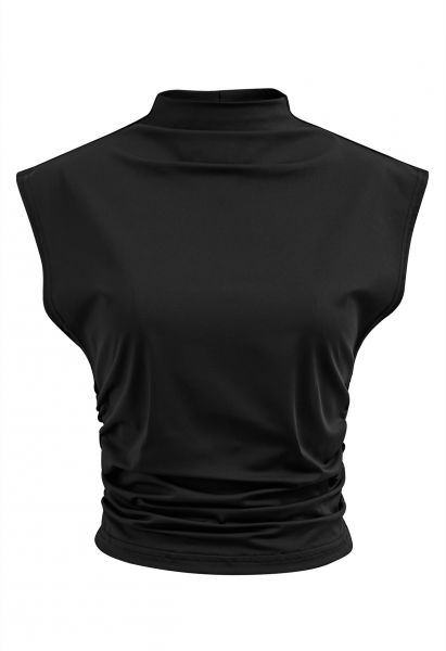 Mock Neck Ruched Sleeveless Top