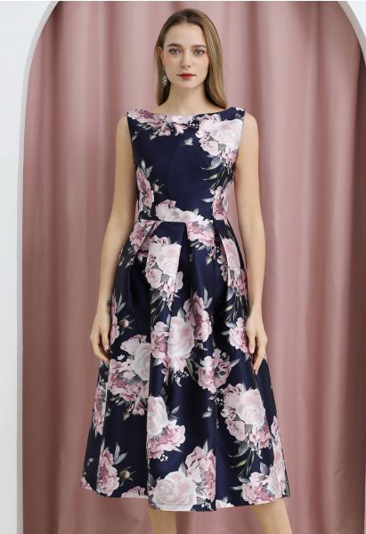 Refined Floral Sleeveless Midi Dress