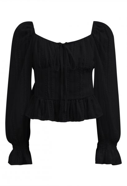 Square Neck Cropped Dolly Top in Black