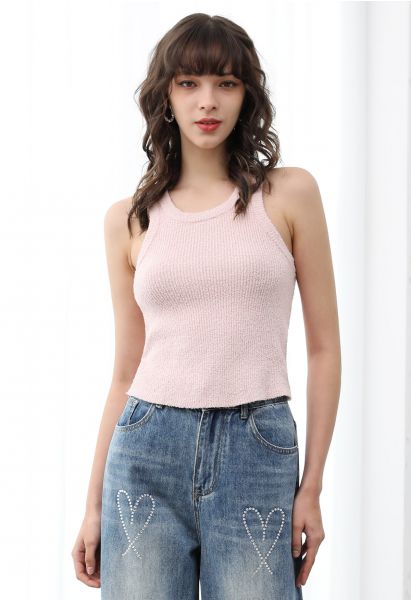 Solid Cropped Knit Tank Top in Pink