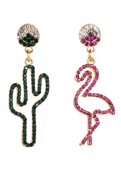 Cactus and Flamingo Rhinestone Earrings