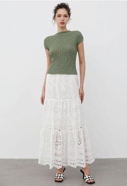 Exquisite Embroidered Eyelet Maxi Skirt
