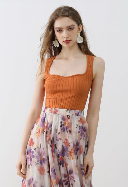 Flattering Fit Ribbed Tank Top in Orange