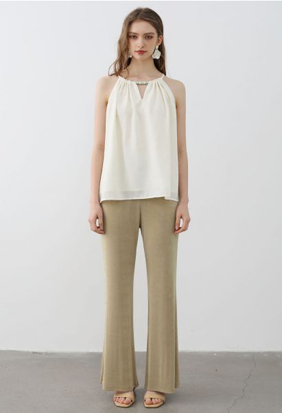 Relaxed Fit Flare Hem Pants in Sand