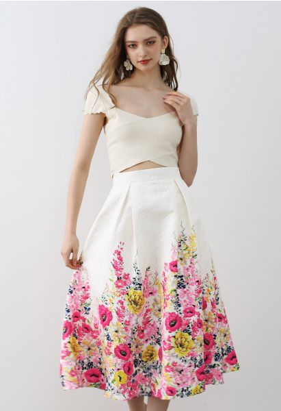 Blooming Garden Jacquard Midi Skirt