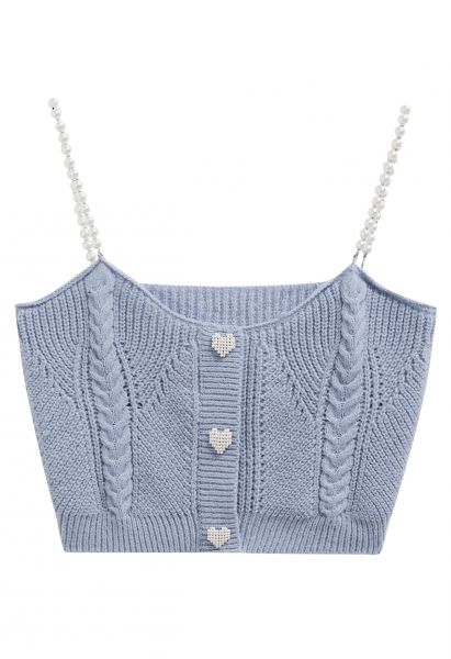Pearly Heart Cami Crop Top in Blue