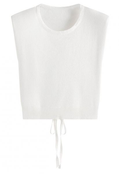 Tie-Back Sleeveless Rib Knit Top in White