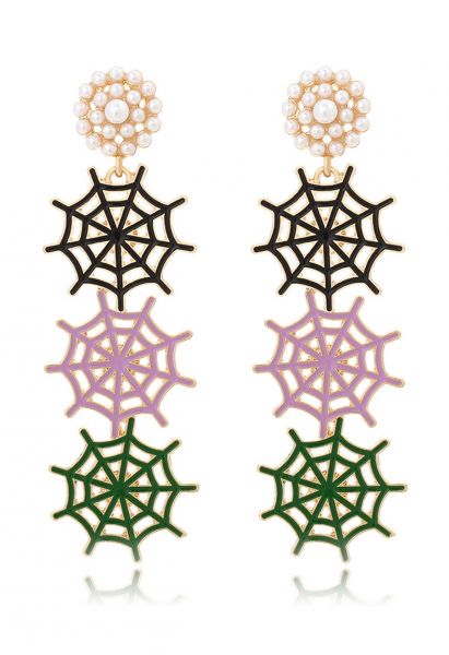 Multi-Color Spider Web Pearly Earrings