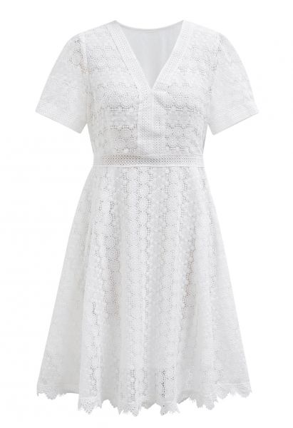 Crochet Cutwork V-Neck Midi Dress 