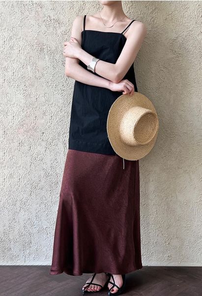 Satin Embossed Texture Mermaid Maxi Skirt in Burgundy