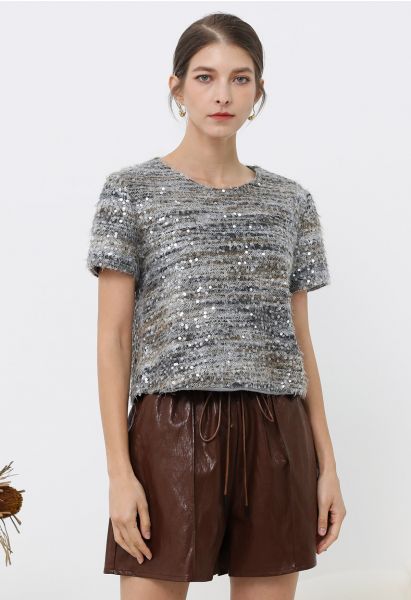 Urban Chic Faux Leather Drawstring Shorts in Brown