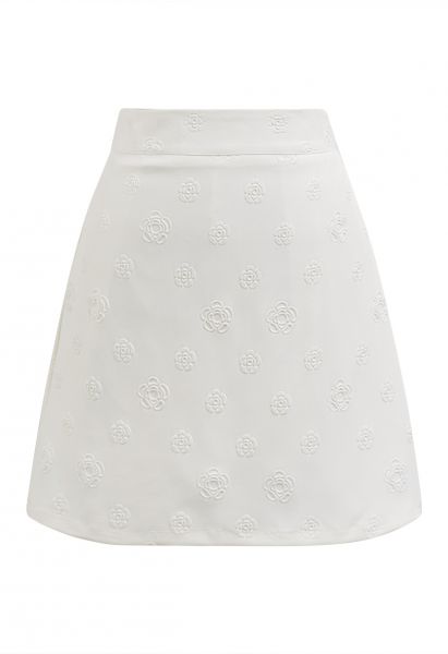 Embossed Rose Mini Bud Skirt in White