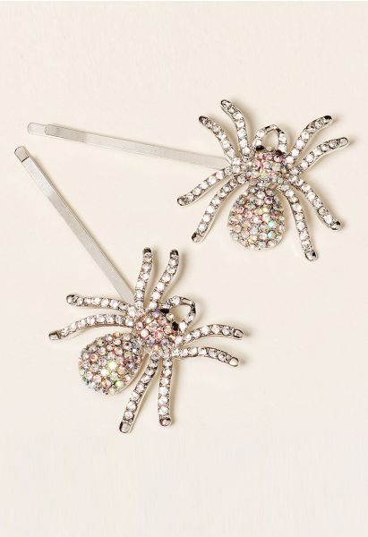 Sparkling Rhinestone Spider Hairpins