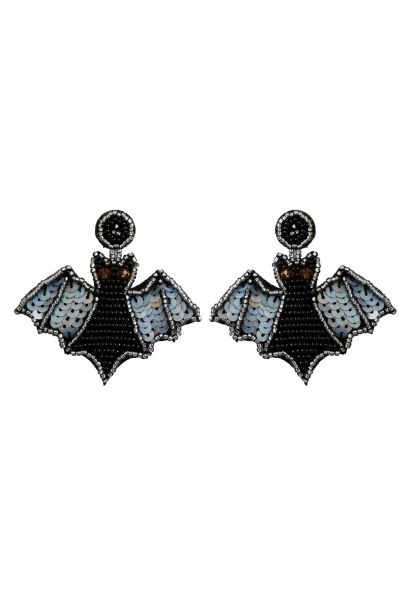 Sequin Beaded Bat-Shape Earrings