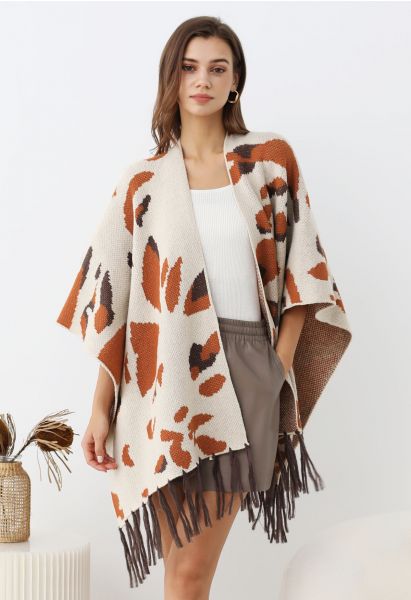 Autumn Hues Abstract Fringed Poncho