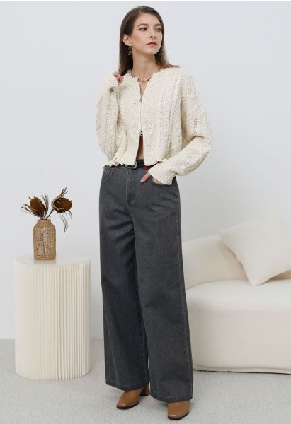 Everyday Chic Belted Straight-Leg Jeans in Smoke