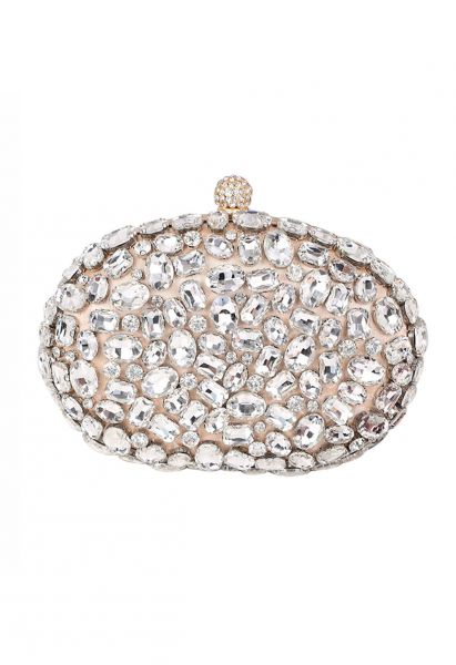 Sparkly Rhinestones Oval Clutch in Champagne