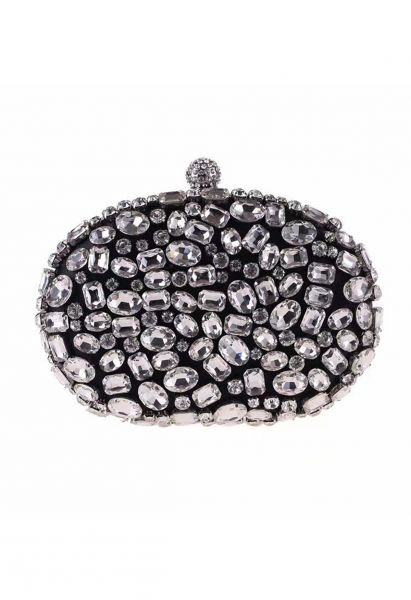 Sparkly Rhinestones Oval Clutch in Black