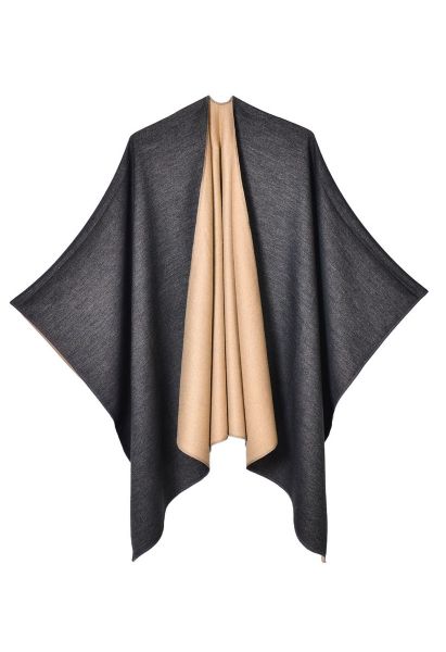 Reversible Charm Open-Front Poncho in Smoke