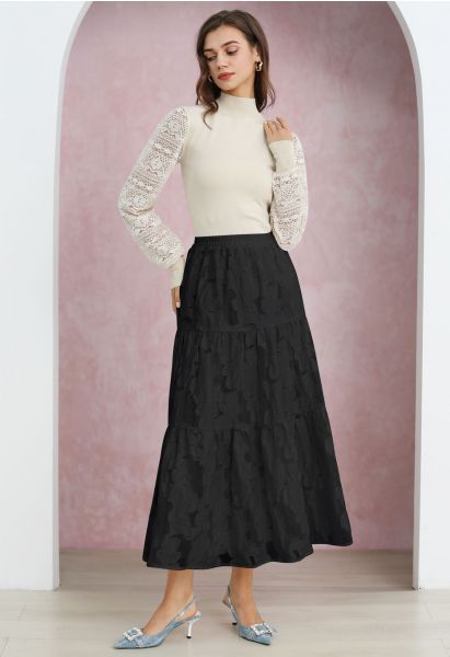 Make Your Day Floral Jacquard Maxi Skirt in Black