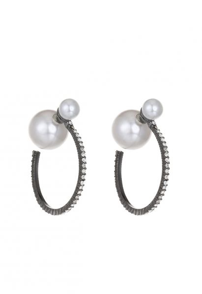 Geometric Pearl Rhinestone Earrings in Smoke