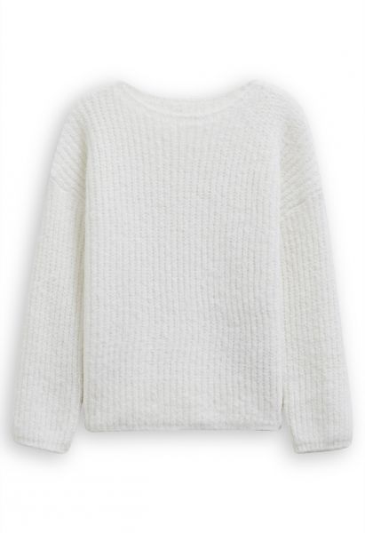 Solid Color Rib Knit Sweater in Ivory