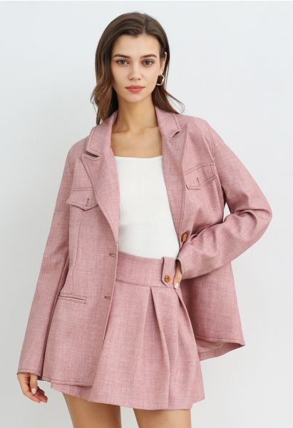 Decorative Pocket Peak Lapel Buttoned Blazer in Pink