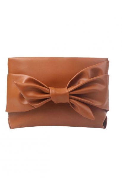 Delightful Bow PU Clutch in Caramel