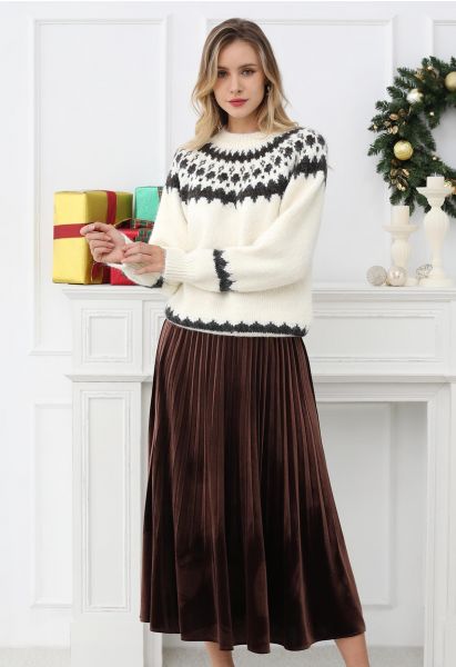 Velvety Touch Pleated Midi Skirt in Brown