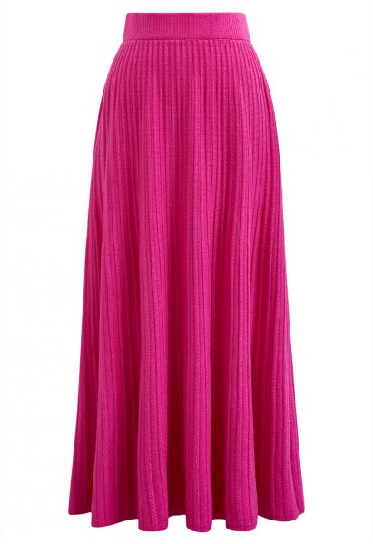 Gentle Touch Ribbed Knit Maxi Skirt in Hot Pink