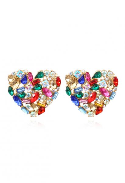 Rainbow Rhinestone Heart Earrings