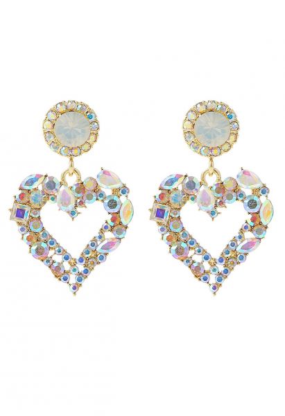 Colorful Rhinestone Heart Earrings