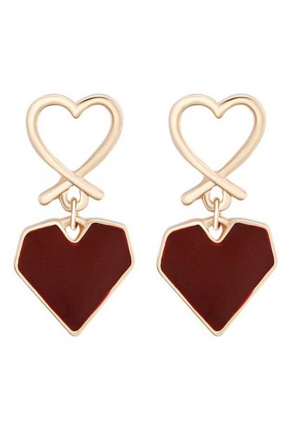 Scarlet Red Heart Shape Drop Earrings