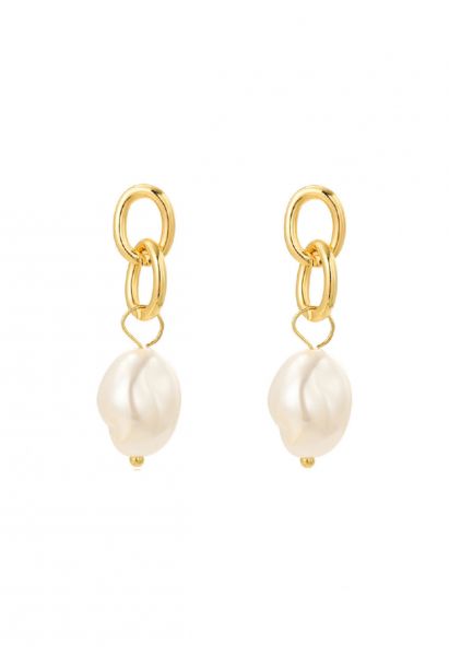 Gold Interlocking Circle and Pearl Earrings