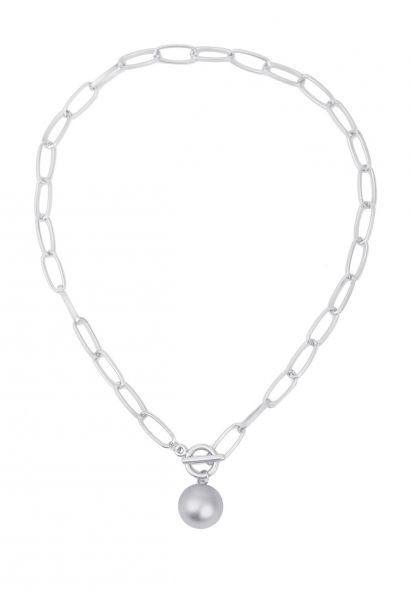 Silver Ball Oval Chain Necklace