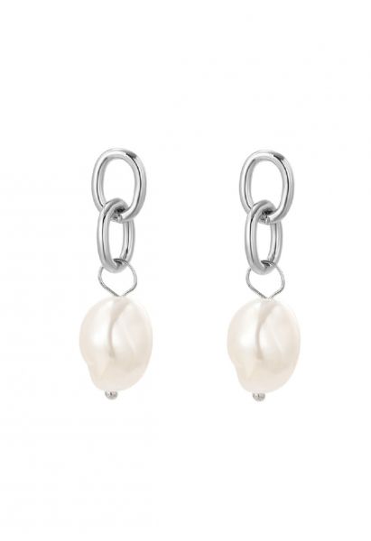 Silver Interlocking Circle and Pearl Earrings