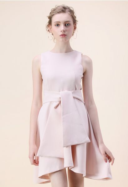 Tie with Daintiness Sleeveless Dress in Pink 